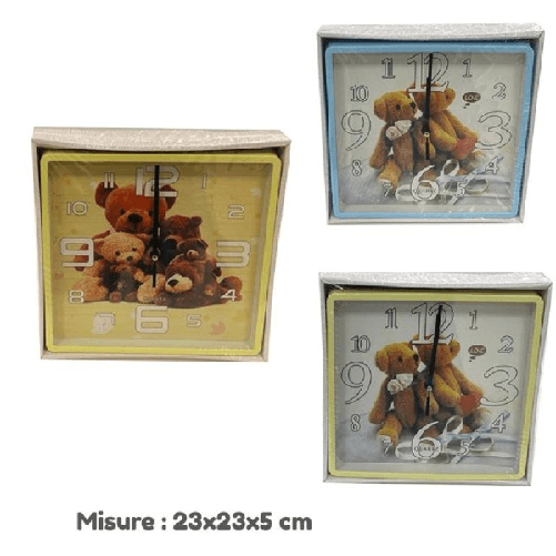 Orologio Parete Per Bambini Quarzo Muro Quadrato Orsetti Casa Arredamento 23x5cm -