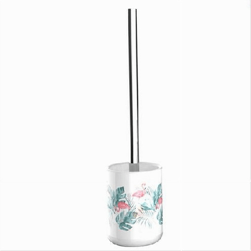 Portascopino Porta Scopino Bagno Wc Toilette Fenicotteri Scopino Completo 69961 -