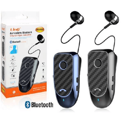 Auricolare Cuffie Stereo Bluetooth Con Clip-on Cavo Retrattile R9000 Microfono -