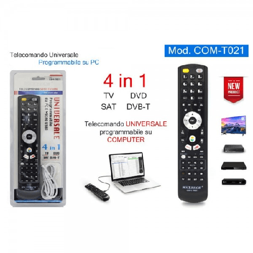 Maxtech-telecomando Universale 4in1 Tv Dvd Sat Dvb-t Programmabile Da Computer Com-t021 -