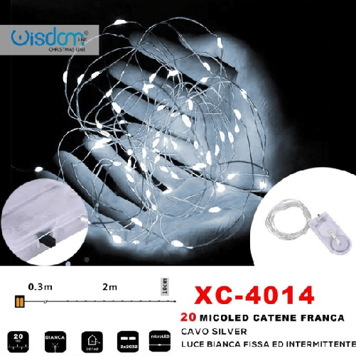 Catena 20microled A Batteria Cavo Silver Luce Bianca Fissa+intermittente Xc-4014 -