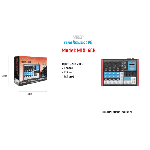 Maxtech-mixer Audio 6ch Equalizzatore 4 Mic Xlr Phantom +48v Usb Mp3 Display Maxtech Mix-6ch -