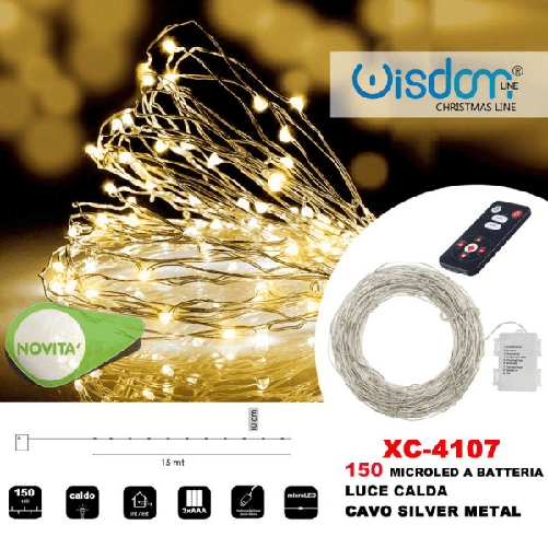 Wisdom-catena Luminosa 150 Microled A Batteria Cavo Silver Metal Luce Calda Xc-4107 -