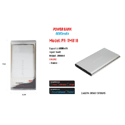 Maxtech-power Bank Portatile 6000mah Per Smartphone Cellulare Tablet Maxtech Pa-tm010 -