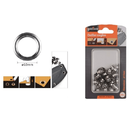 Kaela-kit 50pz Occhiello Occhielli Metallici Foro ø10mm In Metallo Argento Pelle 90928 -