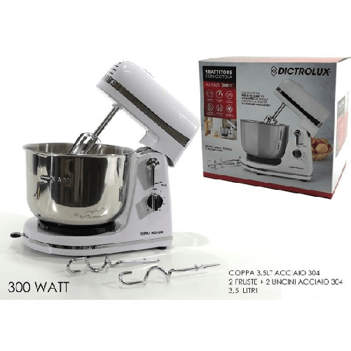Sbattitore Con Coppa 300w 3.5litri 6 Velocità Fruste Acciaio Robot Cucina 602074 -