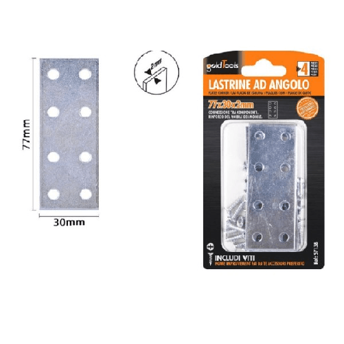 Kaela-set 4 Pz Lastrine Lastrina Piastra Di Giunzione 77x30x2 Mm Con Viti Mobili 57138 -