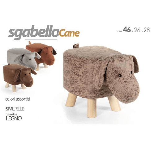Kaela-pouf Cane Bambini Sgabello Poggiapiedi Imbottito Piedi Legno 46x26x28 Cm 808692 -