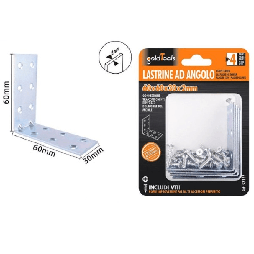 Set 4 Pz Lastrine Lastrina Ad Angolo Angolare 60x60x30x2mm Con Viti Mobili 57122 -