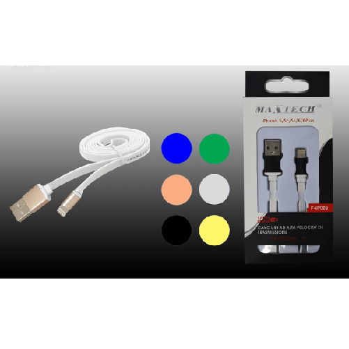 Cavo Per Iphone 5 5s 5c 6 6 Plus 1mt Da Lightning A Usb Alta Velocita Maxtech F-ip009 -