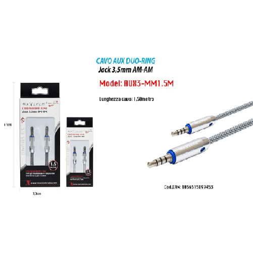 Maxtech-cavo Audio Jack 3,5 Mm Maschio Am/am 1,5 Mt Prolunga Aux Per Cuffie Maxtech Aux3-mm1.5m -