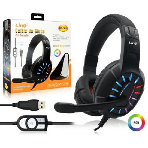 Linq-cuffie Da Gioco Headset Con Microfono Led Rgb Gaming Usb Per Pc Computer Ear-ps407 -