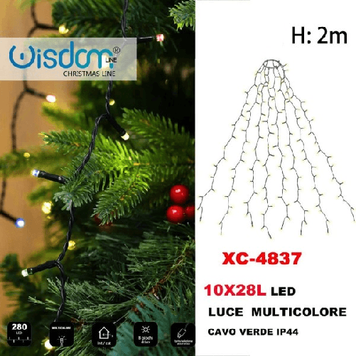 Mantello Catena Luminosa 280 Led 10x28 Luci Luce Multicolore Cavo Verde Xc-4837 -