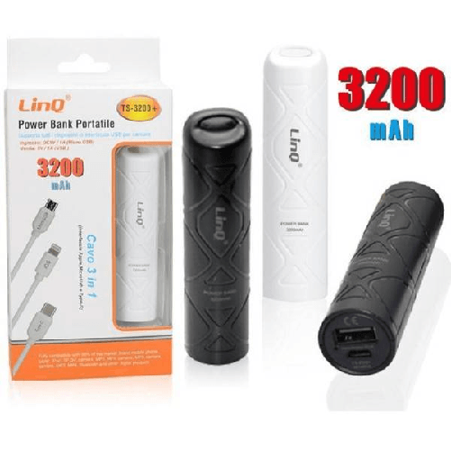 Linq-power Bank Batteria Esterna Portatile Ricaricabile 3200mah Con Cavo 3in1 Ts-3200+ -