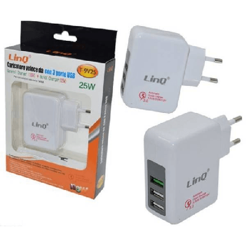 Linq-alimentatore Da Rete Casa Adattatore Usb 3 Porte Usb 3.0 25w Ricarica Rapida T-9v25 -