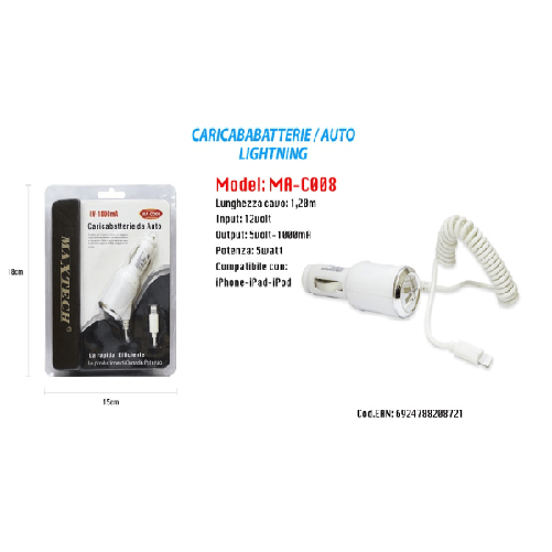 Caricabatterie Da Auto Maxtech Usb Cellulare Smartphone 5v-1000ma Ma-c008 -