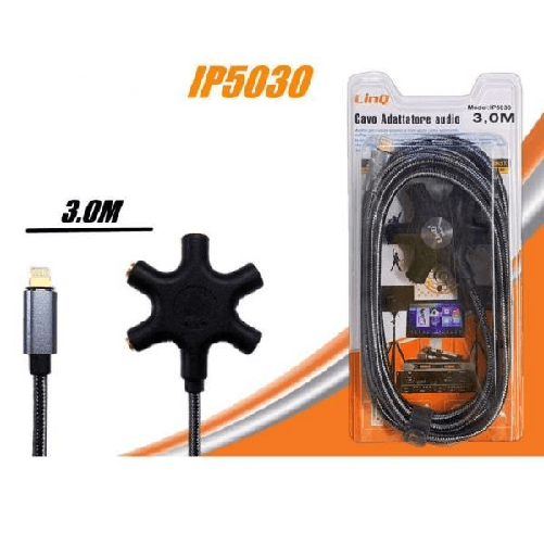 Cavo Audio Da Lightning A 5x Jack Aux Femmina Adattatore 5in1 Da 3 Metri Ip5030 -