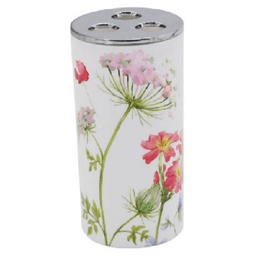 Bicchiere Portaspazzolino 3 Fori Bianco In Plastica Accessorio Bagno Fiori 69924 -