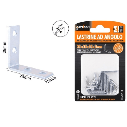 Set 4 Pz Lastrine Lastrina Ad Angolo Angolare 25x25x15x2mm Con Viti Mobili 57110 -