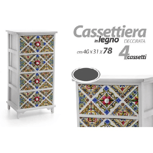 Cassettiera Legno 4 Cassetti Mediterraneo Cucina Bagno Camera 78x40x31cm 829376 -