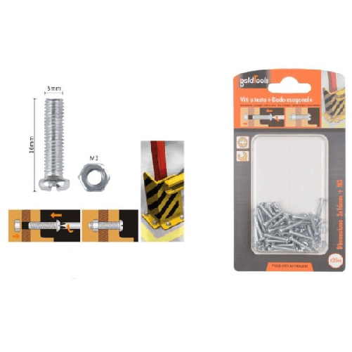 Set 35 Pz Viti Vite Testa A Croce Tonda 3x16 Mm Con Dadi Dado Esagonale M3 90953 -
