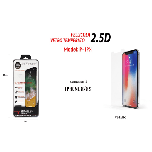 Maxtech-pellicola Vetro Temperato Per Iphone X / Xs 5d Curvo Protezione Maxtech P-ipx -