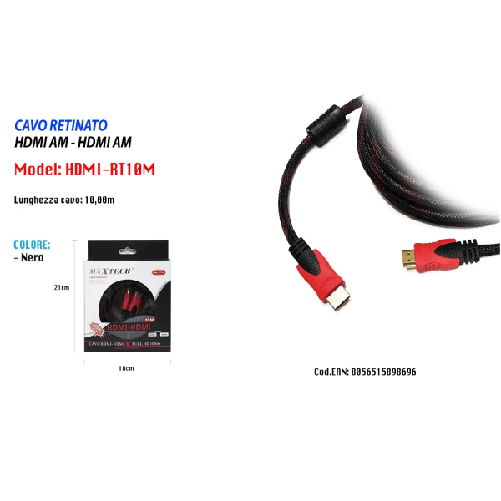 Cavo Hdmi A Hdmi Schermato Da 10mt Video Full Hd Risoluzione 1080p Maxtech Hdmi-rt10m -