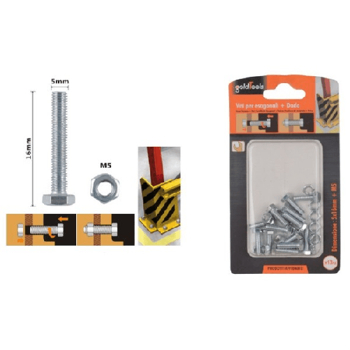 Set 13 Pz Vite Viti Per Esterno A Testa Esagonali 5x16mm Con Dadi Dado M5 90909 -