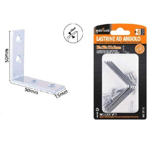 Set 4 Pz Lastrine Ad Angolo Lastrina Angolare 50x50x15x2mm Con Viti Mobili 57113 -