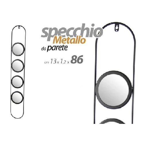 Specchio Parete Metallo 4 Posti Nero Bagno Salotto Decorativo 13x1,2x86cm 818851 -