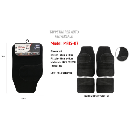 Tappetino Universale Da Auto Pvc Doppio Camoscio Tappetini 4 Pz. Maxtech Mats-07 -