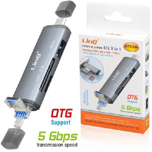 Lettore Schede Memory Card Otg 6in1 Usb Microusb Type-c Usb3.0 Tf Sd Card Otg594 -