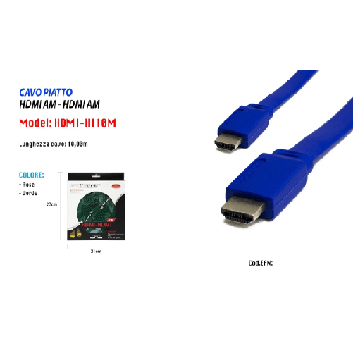 Cavo Hdmi Full Hd 1080p 1600p Piatto 24k Tv Xbox Video 10 Metri Maxtech Hdmi-hi10m -