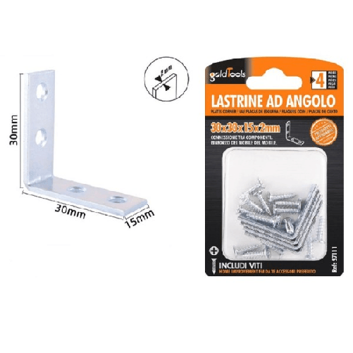 Set 4 Pz Lastrine Ad Angolo Lastrina Angolare 30x30x15x2mm Con Viti Mobili 57111 -