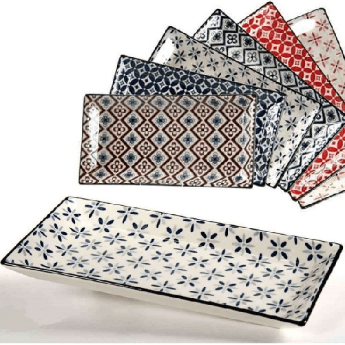Kaela-vassoio Rettangolare In Ceramica Decori Assortiti 24x12x1,8 Cm Cucina 737350 -
