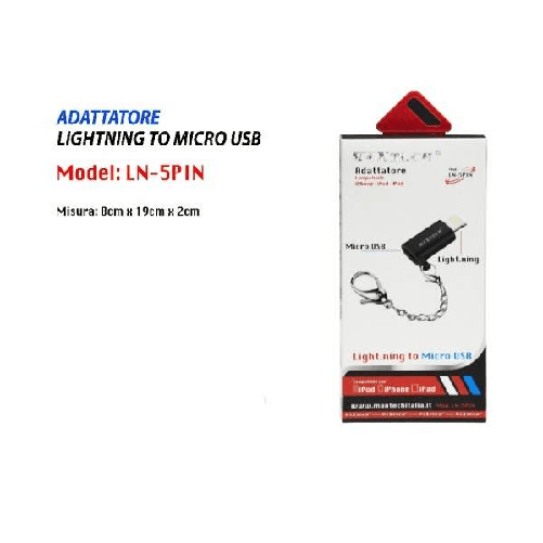 Adattatore Da Lightning A Micro Usb Compatibilita' Iphone Ipod Ipad Maxtech Ln-5pin -