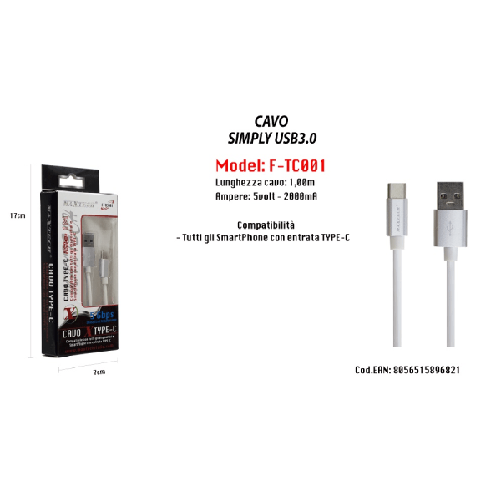Maxtech-cavo Usb Di Ricarica Simply Usb 3.0 Da 1mt Ampere Cellulare 5v-2000ma Maxtech F-tc001 -