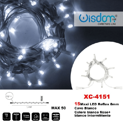 Catena Luminosa 15 Luci Led Lucciole Bianco Fisso + Bianco Intermittente Xc-4151 -