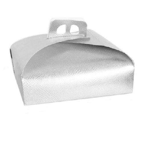 Set 3 Pz Scatola Porta Torta Argento 25x25cm Dolci Pasticceria Festa Party 58012 -