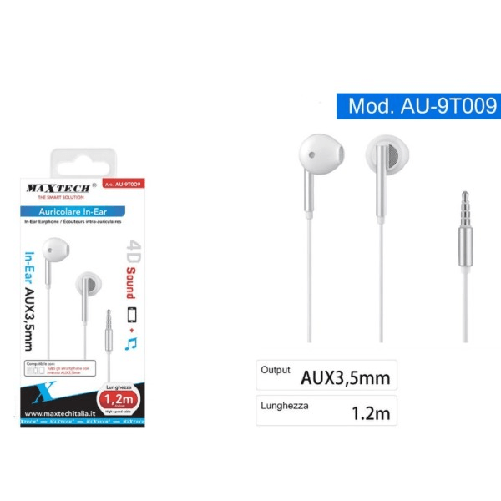 Auricolari Cuffie In-ear Filo 1,2 Metri Connettore Aux 3,5mm Smartphone Au-9t009 -