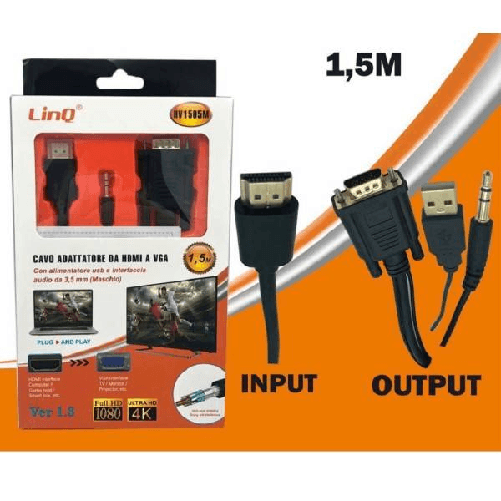 Linq-cavo Adattatore Da Hdmi A Vga Convertitore Con Usb Jack Audio Maschio 1.5mt Hv1505m -