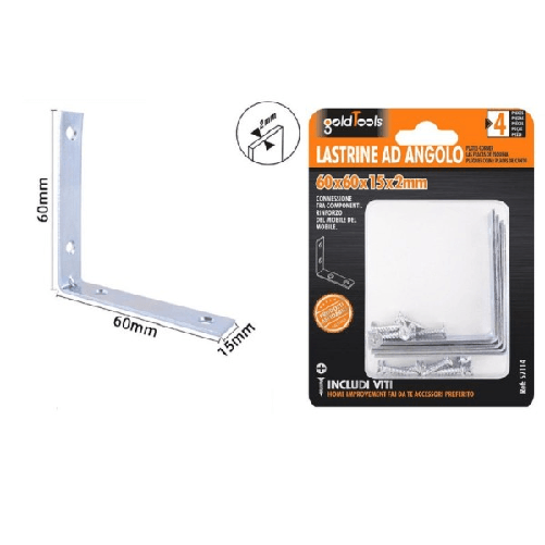 Set 4 Pz Lastrine Ad Angolo Lastrina Angolare 60x60x15x2mm Con Viti Mobili 57114 -