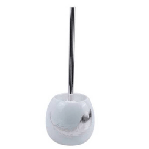 Porta Scopino In Ceramica Bianca Decorato Con Piuma Argento Scopino Bagno 59901 -