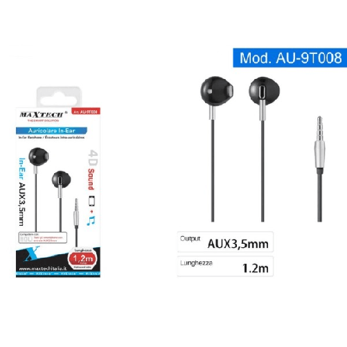 Auricolari In-ear Cuffie Filo 1,2mt Connettore Aux 3,5mm Per Smartphone Au-9t008 -