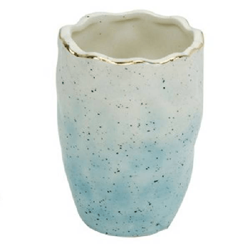 Bicchiere Porta Spazzolini Dentifricio Bianco Azzurro Effetto Pietra Bagno 79272 -