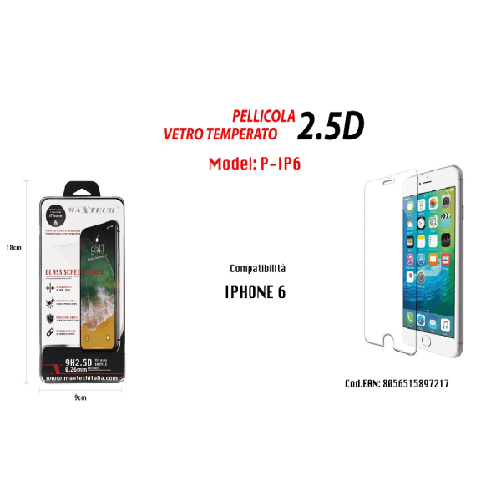 Protezione Schermo In Vetro Temperato Iphone 6 Infrangibile Pellicola Maxtech P-ip6 -