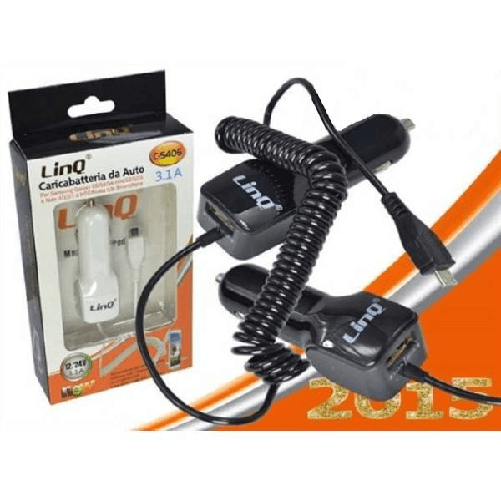 Linq-alimentatore Caricabatteria Da Auto Micro Usb 3.1a 12/24v Con Ingresso Usb C-s406 -