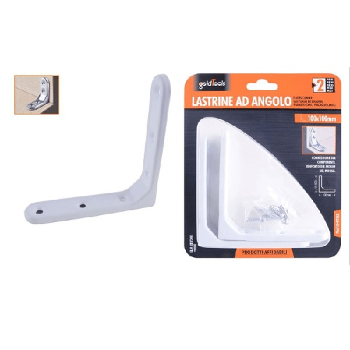 2 Lastrine Ad Angolo 100x100mm Bianca Sostegno Staffa Angolare Viti Mobile 94782 -