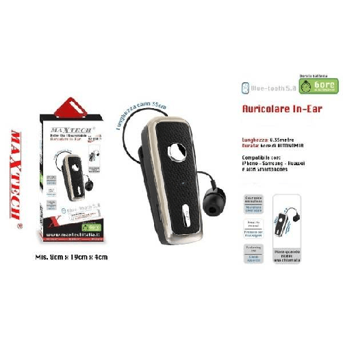 Maxtech-auricolare In Ear Bluetooth 5.0 Cuffia Microfono Per Smartphone Maxtech Au-bt011 -
