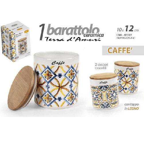 Barattolo Ceramica Caffè Tappo Legno Ermetico Cucina Terra D'amuri 12x10cm 822117 -